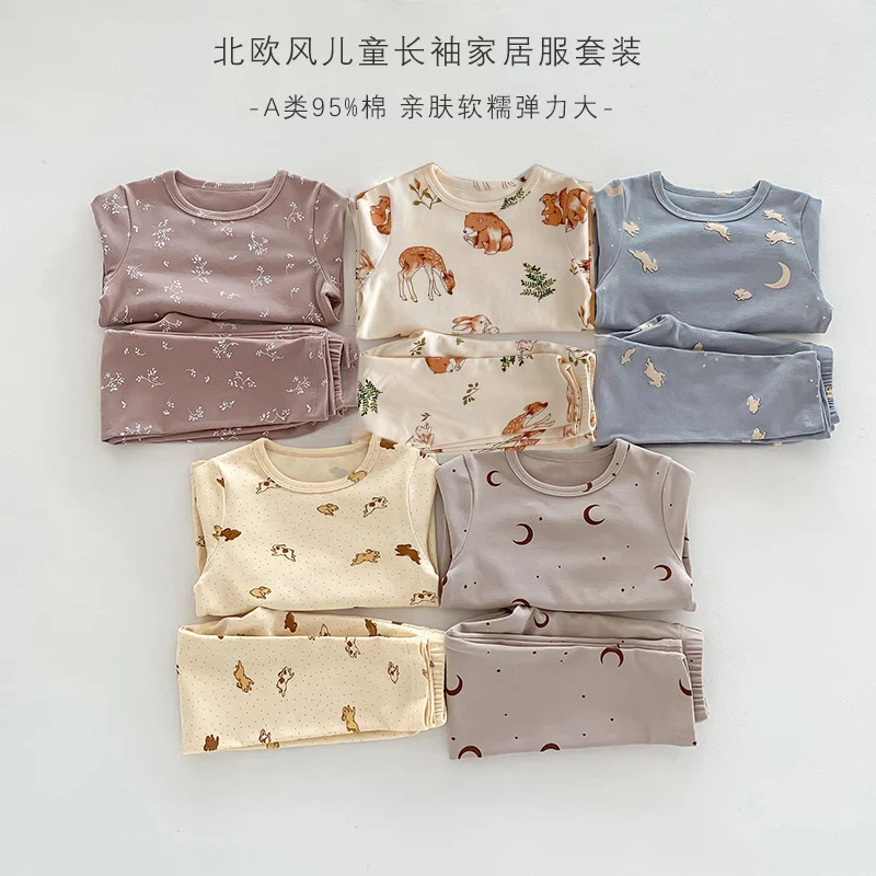 Children's Pajamas, Baby Autumn Clothes and Long Trousers, Kidsren's Home Clothes, Category a Pure Cotton Pajamas for Boys and Girls, Boys' Home Clothes