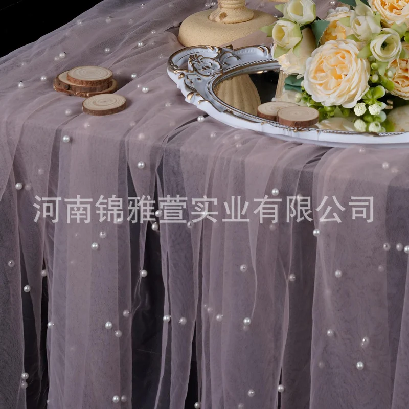 Amazon Pearl Tulle Lace Table Runner Wedding Party Outdoor Decoration Tablecloth Amazon Manufacturer Supply
