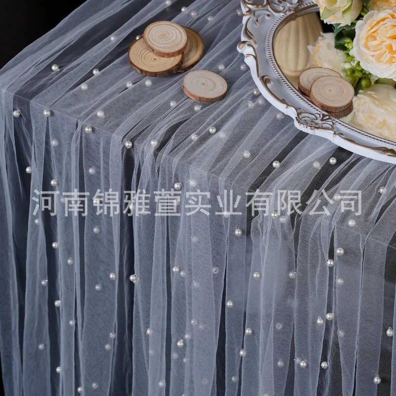 Amazon Pearl Tulle Lace Table Runner Wedding Party Outdoor Decoration Tablecloth Amazon Manufacturer Supply