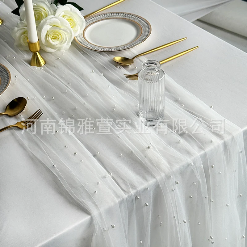 Amazon Pearl Tulle Lace Table Runner Wedding Party Outdoor Decoration Tablecloth Amazon Manufacturer Supply