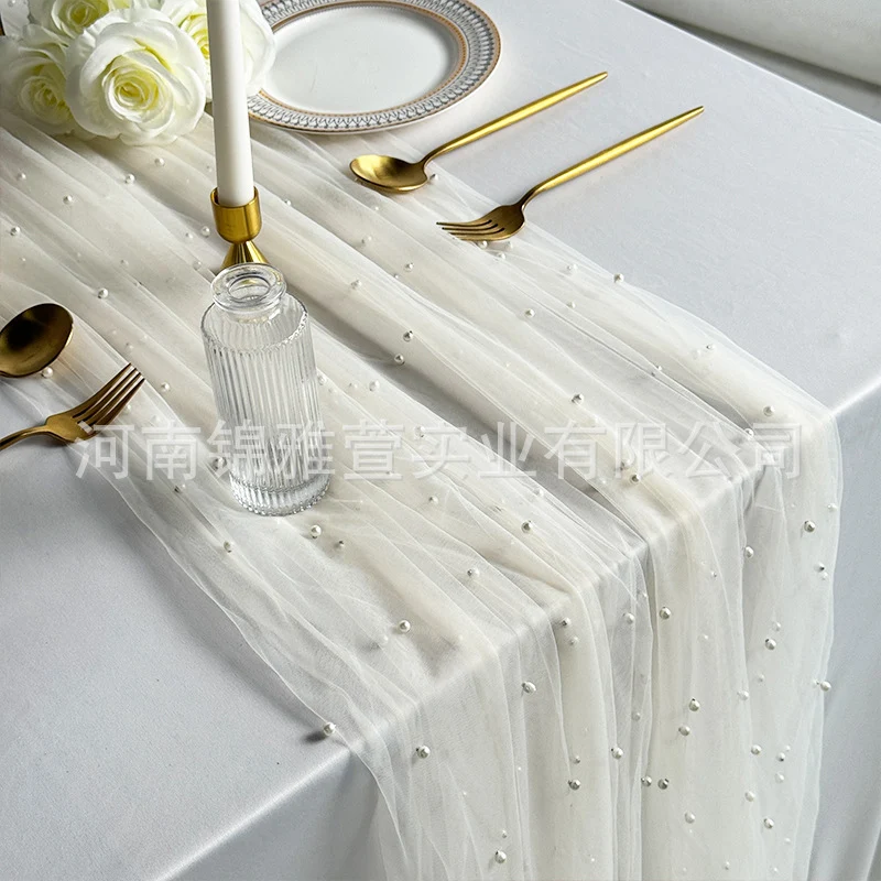 Amazon Pearl Tulle Lace Table Runner Wedding Party Outdoor Decoration Tablecloth Amazon Manufacturer Supply