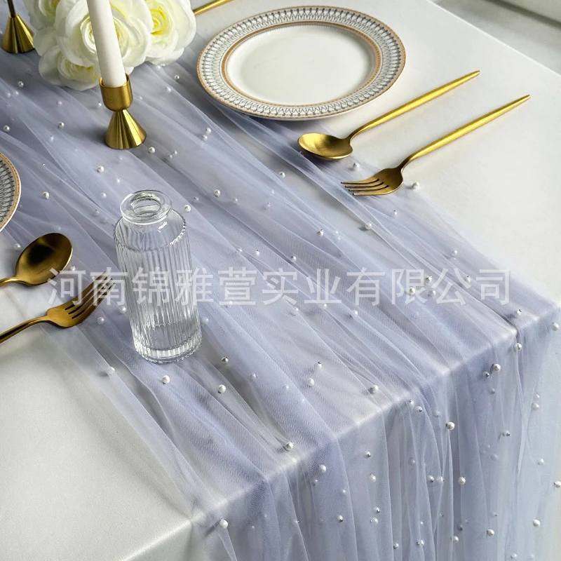Amazon Pearl Tulle Lace Table Runner Wedding Party Outdoor Decoration Tablecloth Amazon Manufacturer Supply