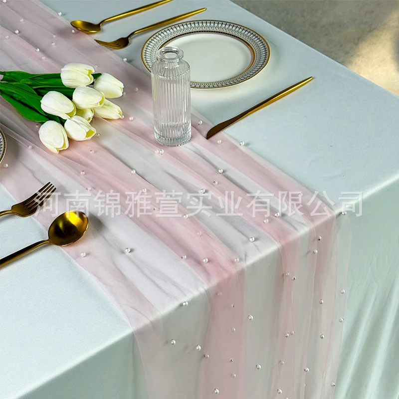 Amazon Pearl Tulle Lace Table Runner Wedding Party Outdoor Decoration Tablecloth Amazon Manufacturer Supply