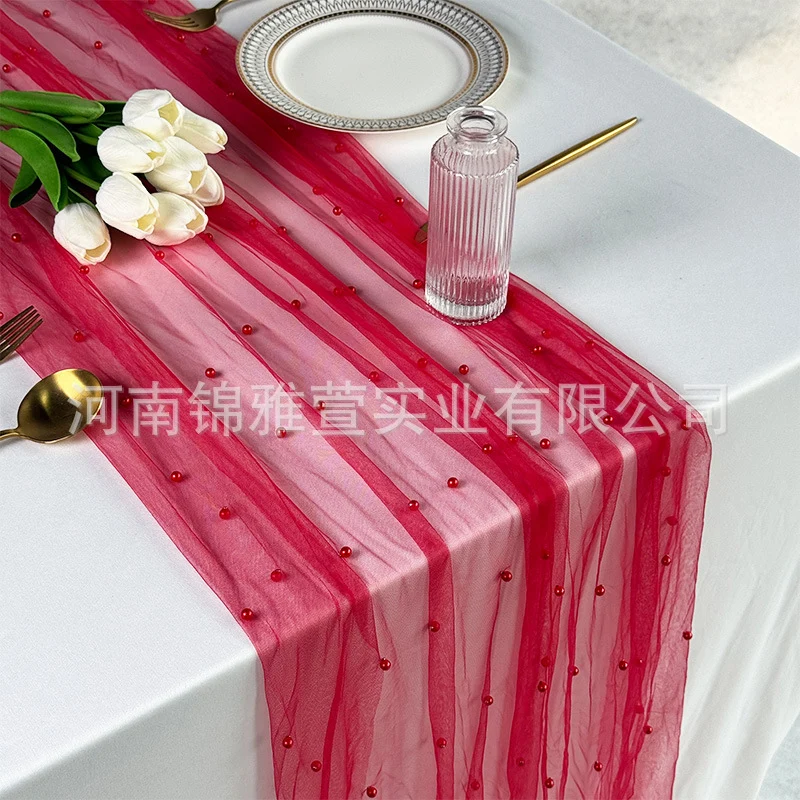 Amazon Pearl Tulle Lace Table Runner Wedding Party Outdoor Decoration Tablecloth Amazon Manufacturer Supply