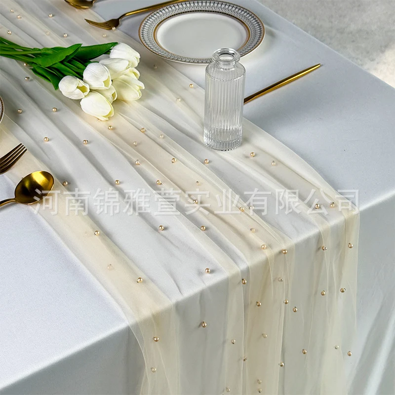 Amazon Pearl Tulle Lace Table Runner Wedding Party Outdoor Decoration Tablecloth Amazon Manufacturer Supply