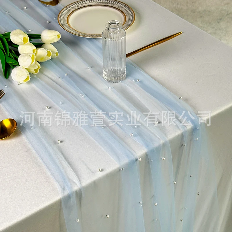 Amazon Pearl Tulle Lace Table Runner Wedding Party Outdoor Decoration Tablecloth Amazon Manufacturer Supply