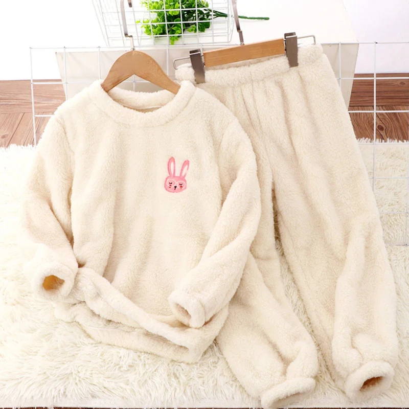 2024 Amazon independent station new children's clothing home wear flannel cartoon embroidered suit boys and girls wear