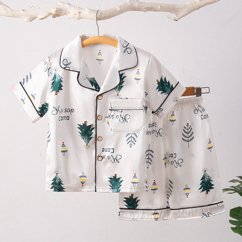 Children's Home Suit Summer Thin Boys and Girls Short-sleeved Cropped Pants Air-conditioning Suit 3-8 Children's Pajamas