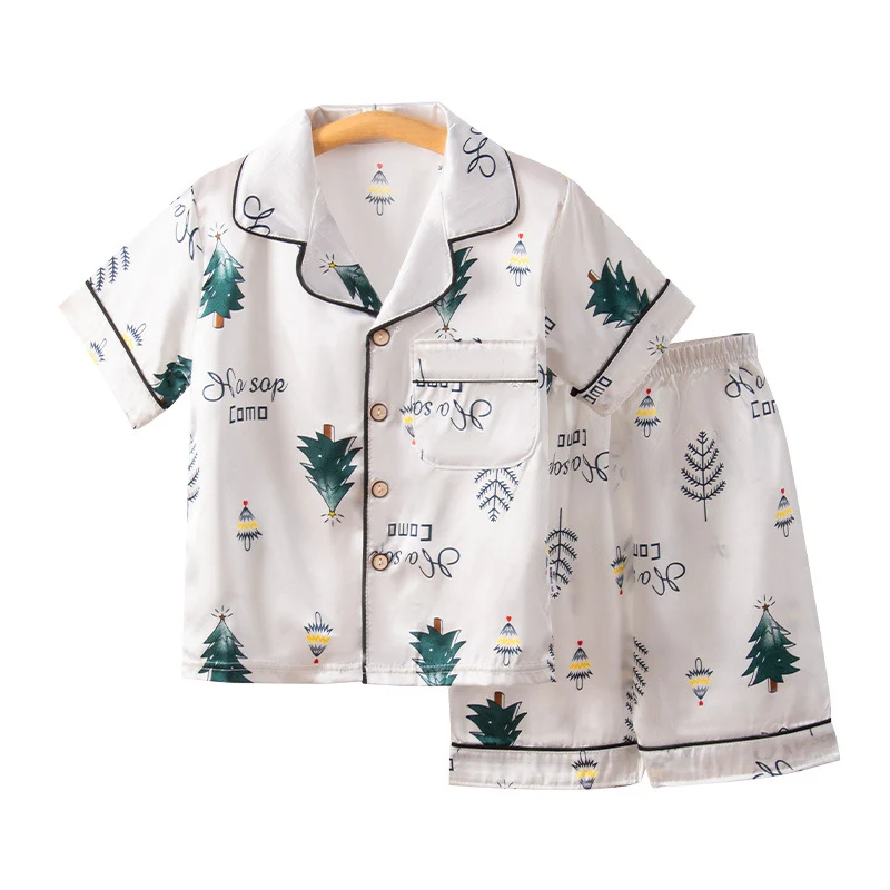 Children's Home Suit Summer Thin Boys and Girls Short-sleeved Cropped Pants Air-conditioning Suit 3-8 Children's Pajamas