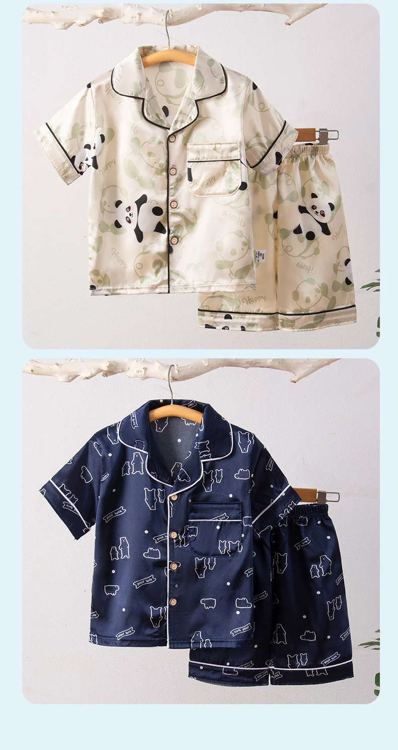 Children's Home Suit Summer Thin Boys and Girls Short-sleeved Cropped Pants Air-conditioning Suit 3-8 Children's Pajamas