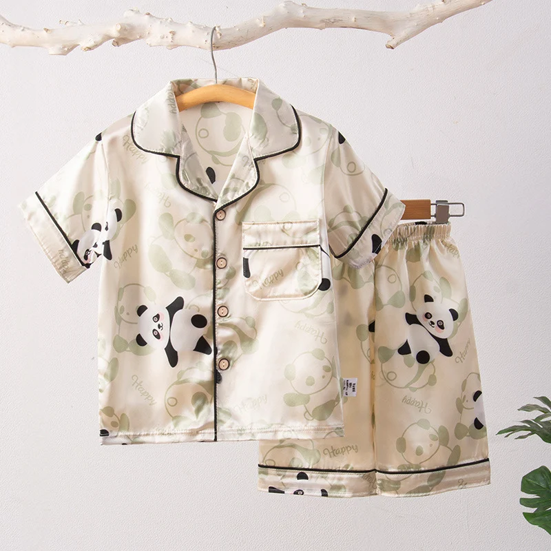 Children's Home Suit Summer Thin Boys and Girls Short-sleeved Cropped Pants Air-conditioning Suit 3-8 Children's Pajamas