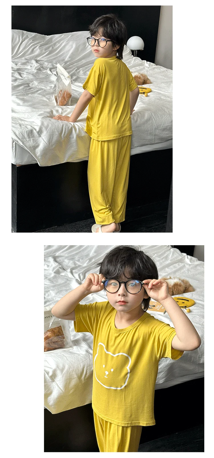 Children's Modal Pajamas Summer Thin Short-sleeved Trousers Ice Silk Middle-aged Boys and Girls Home Suit Summer
