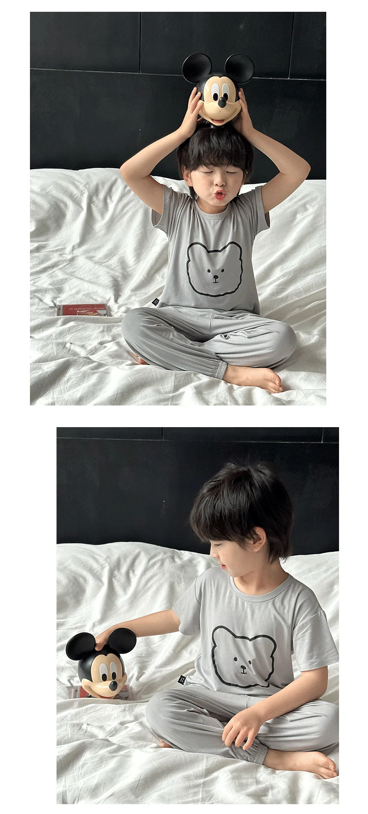 Children's Modal Pajamas Summer Thin Short-sleeved Trousers Ice Silk Middle-aged Boys and Girls Home Suit Summer