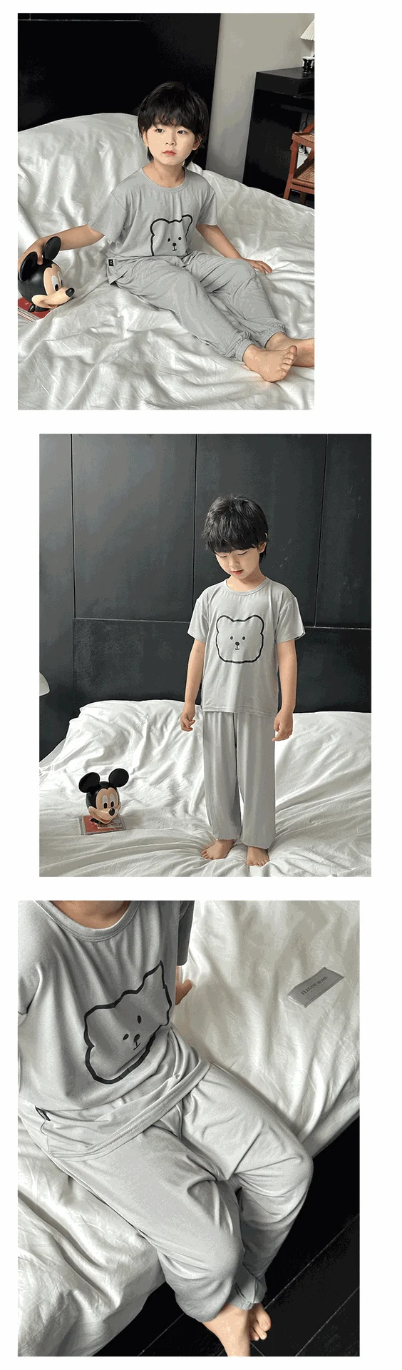Children's Modal Pajamas Summer Thin Short-sleeved Trousers Ice Silk Middle-aged Boys and Girls Home Suit Summer