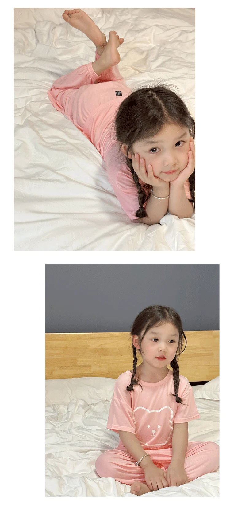 Children's Modal Pajamas Summer Thin Short-sleeved Trousers Ice Silk Middle-aged Boys and Girls Home Suit Summer