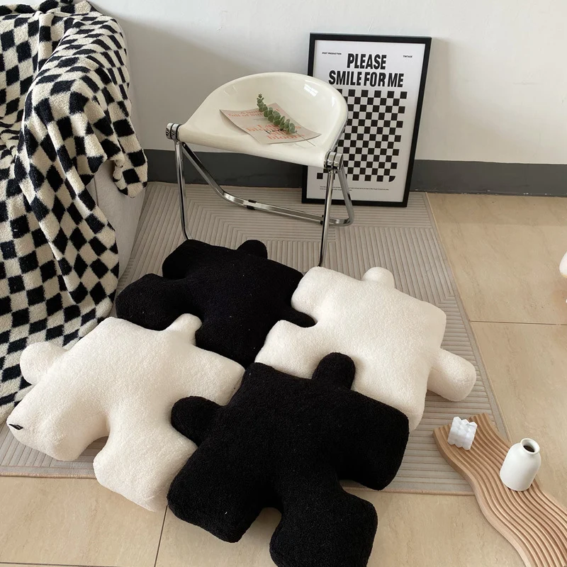 Nordic Style Black and White Puzzle Pillow Seat Cushion Home Sofa Cushion Tatami Foot Pad