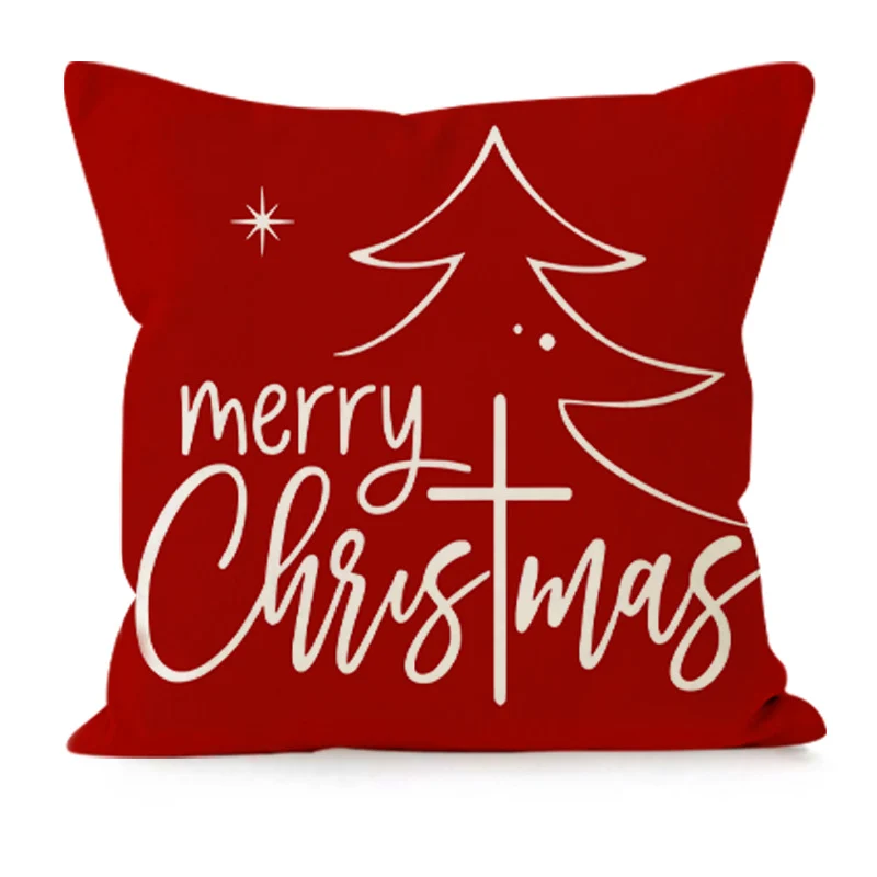 Christmas Pillow Case Red Christmas Tree Snowflake Printed Pillow Case Holiday Sofa Decorative Cushion Cover Wholesale