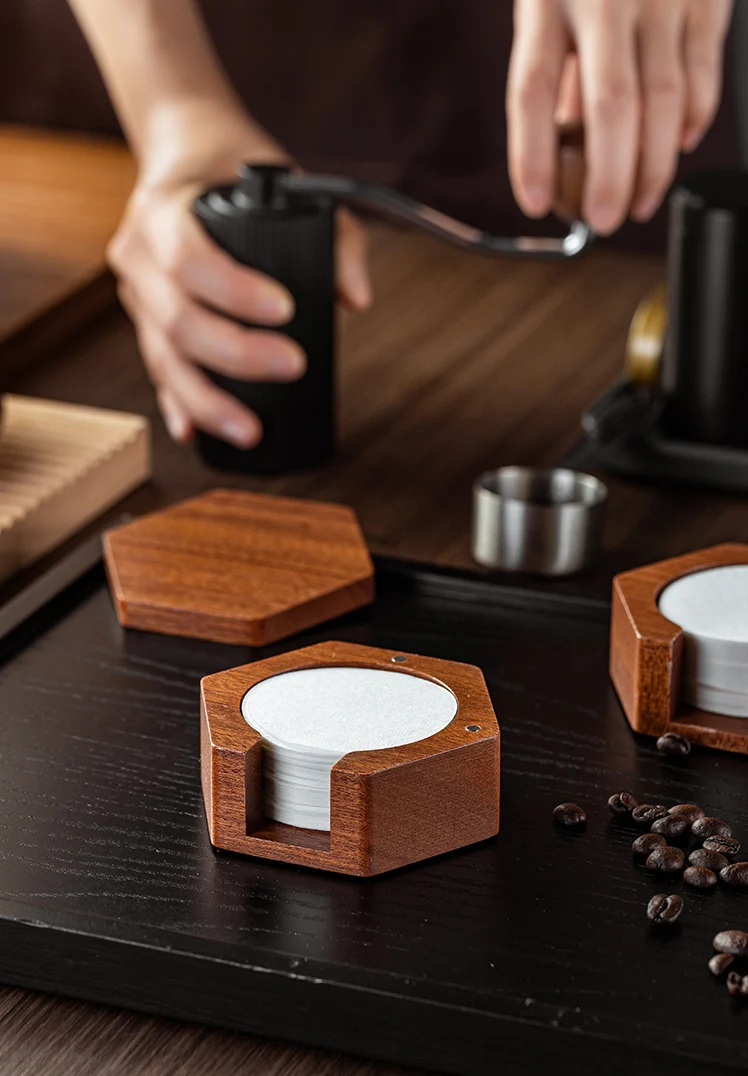 Round Italian Coffee Extraction Filter Paper Storage Sabri Wood Solid Wood Storage Base 58/53/51mm Universal