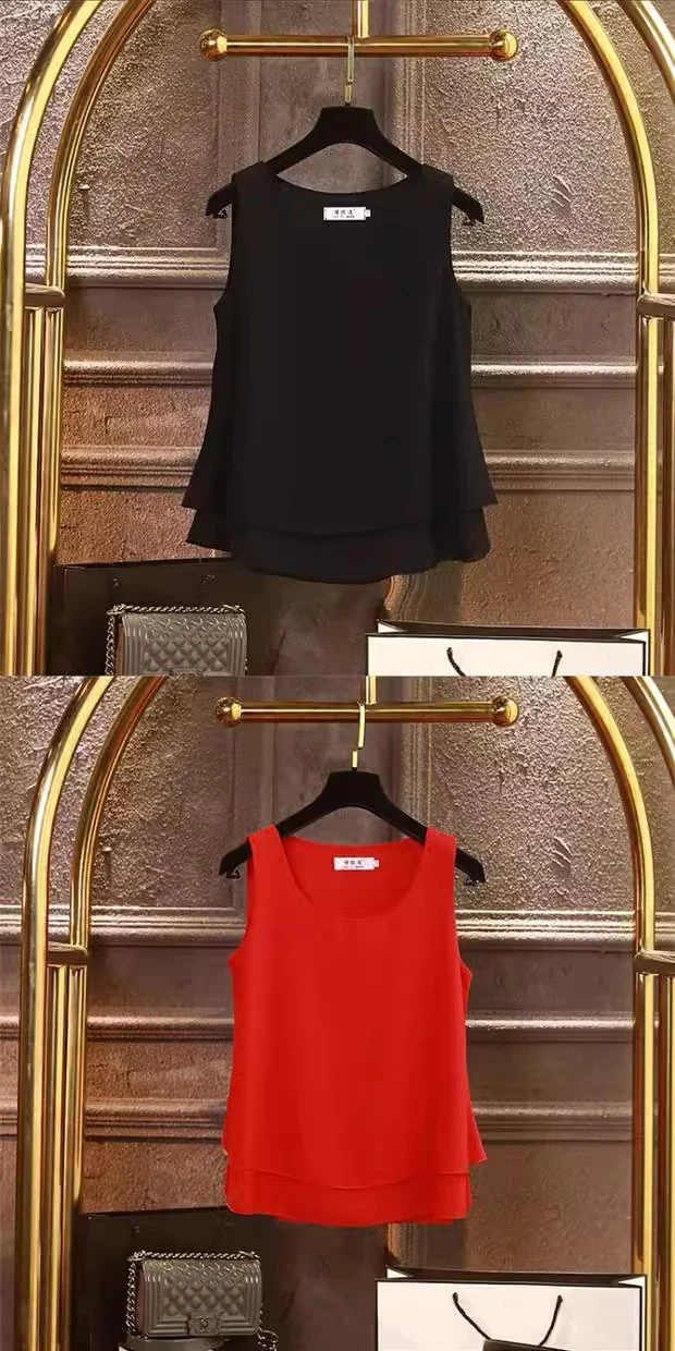 Chiffon Inner Double Small Camisole Black Sleeveless Top Base Shirt Women's Outer Wear Inner Wear Loose Chiffon Shirt