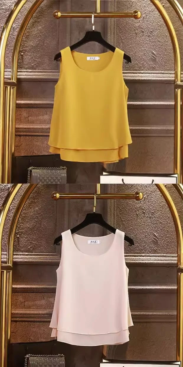 Chiffon Inner Double Small Camisole Black Sleeveless Top Base Shirt Women's Outer Wear Inner Wear Loose Chiffon Shirt