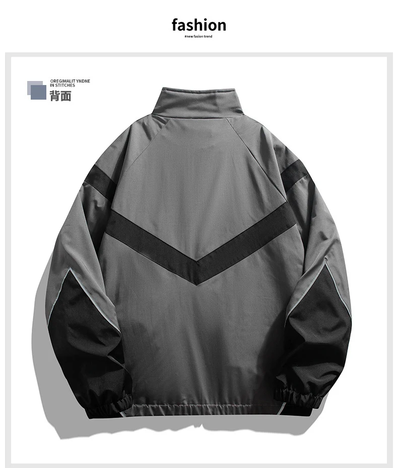 Russian Foreign Trade Trendy Brand Reflective Patchwork Stand-Up Collar Jacket Spring and Autumn Loose Sports Casual Jacket for Men