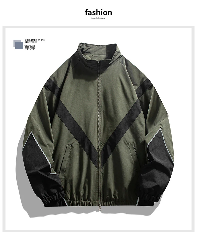 Russian Foreign Trade Trendy Brand Reflective Patchwork Stand-Up Collar Jacket Spring and Autumn Loose Sports Casual Jacket for Men