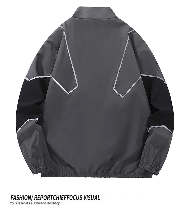 Russian Foreign Trade Trendy Brand Reflective Patchwork Stand-Up Collar Jacket Spring and Autumn Loose Sports Casual Jacket for Men