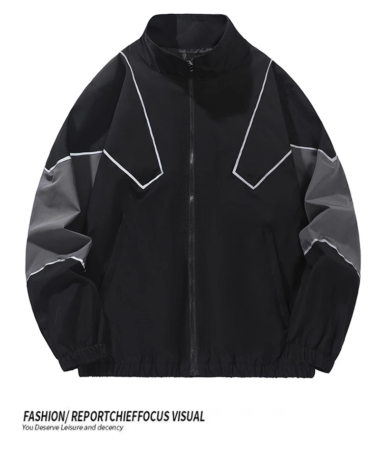 Russian Foreign Trade Trendy Brand Reflective Patchwork Stand-Up Collar Jacket Spring and Autumn Loose Sports Casual Jacket for Men