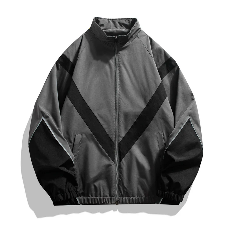 Russian Foreign Trade Trendy Brand Reflective Patchwork Stand-Up Collar Jacket Spring and Autumn Loose Sports Casual Jacket for Men