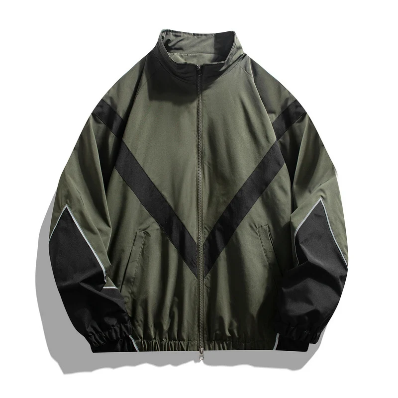 Russian Foreign Trade Trendy Brand Reflective Patchwork Stand-Up Collar Jacket Spring and Autumn Loose Sports Casual Jacket for Men