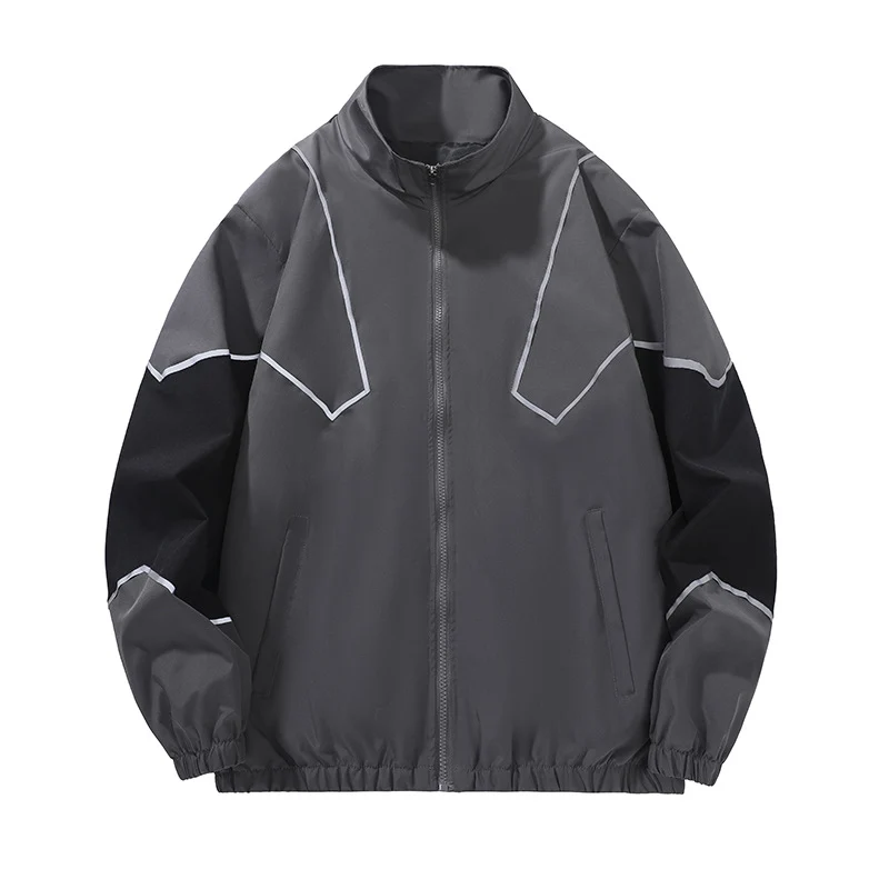 Russian Foreign Trade Trendy Brand Reflective Patchwork Stand-Up Collar Jacket Spring and Autumn Loose Sports Casual Jacket for Men