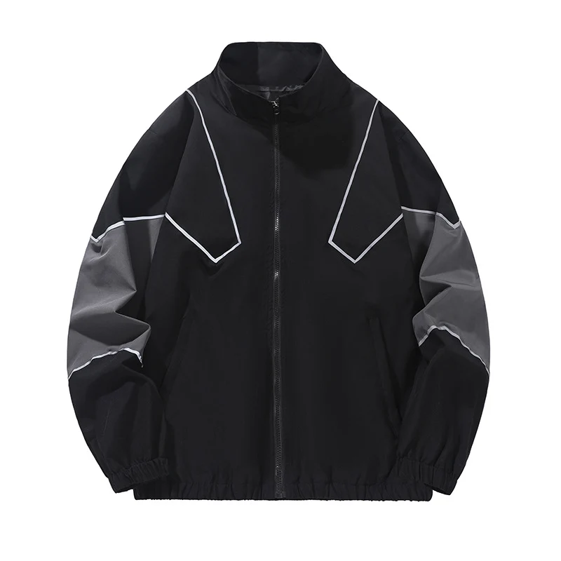 Russian Foreign Trade Trendy Brand Reflective Patchwork Stand-Up Collar Jacket Spring and Autumn Loose Sports Casual Jacket for Men