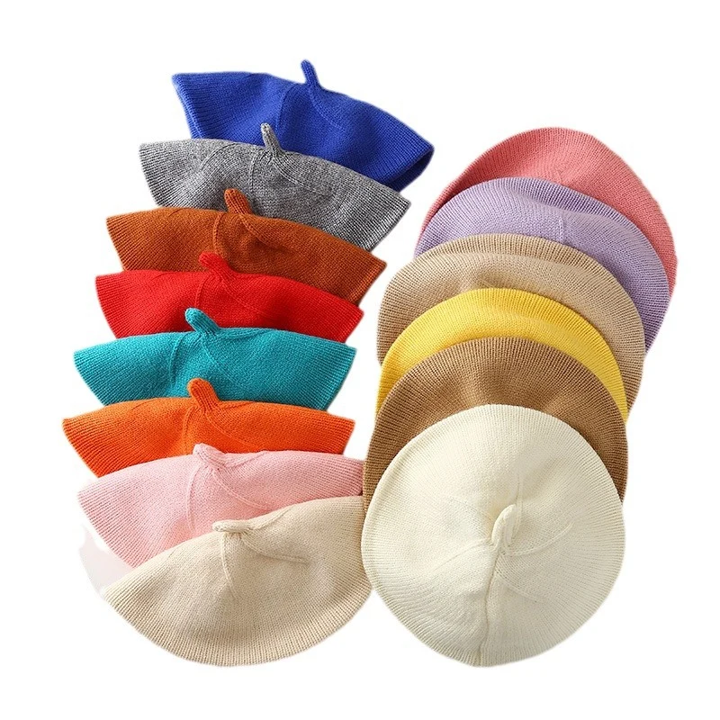 Baby hat autumn and winter baby girls' cute flower beret children's wool hat girls' knitted painter hat fashion