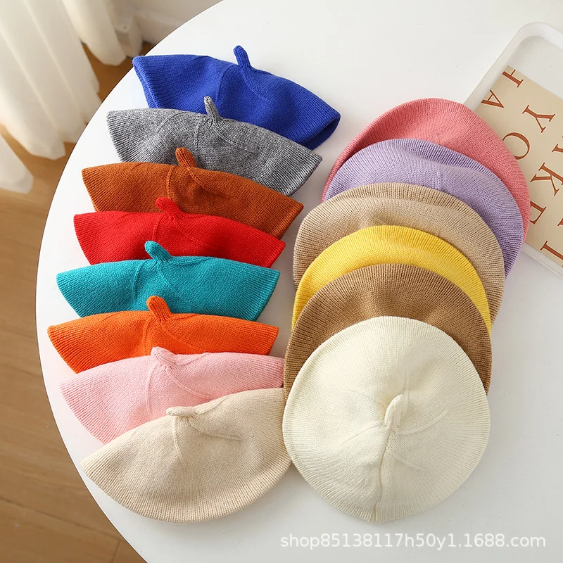 Baby hat autumn and winter baby girls' cute flower beret children's wool hat girls' knitted painter hat fashion