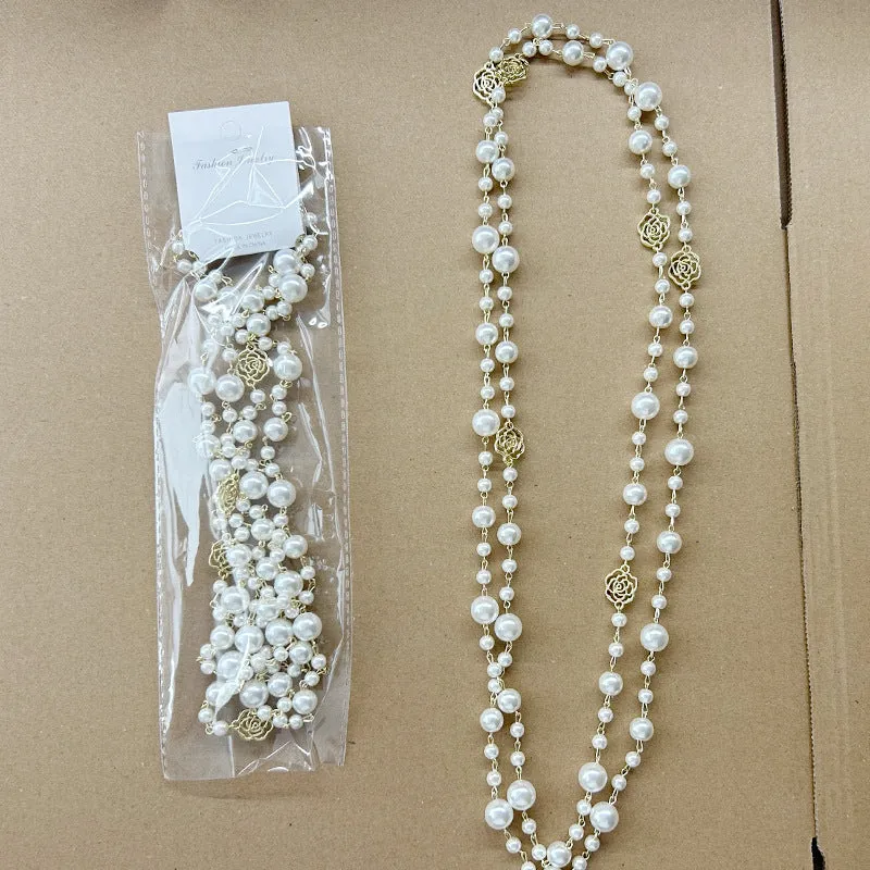 Light Luxury and High-End Multi-Layered Pearl Sweater Chain, Feminine, Simple, Long Autumn and Winter Necklace, Alloy Accessories, Jewelry
