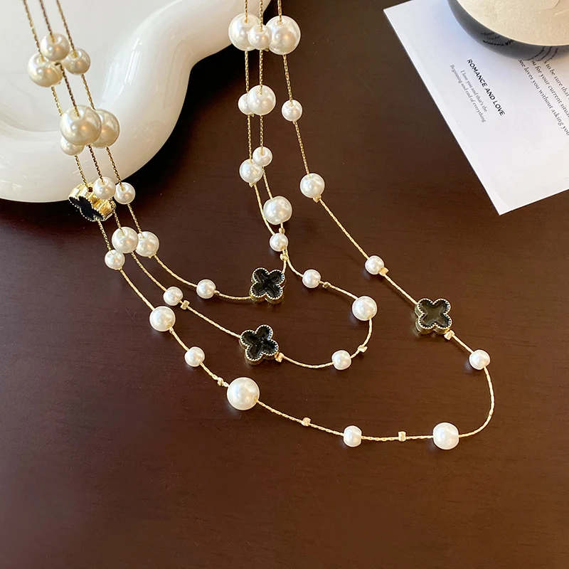Light Luxury and High-End Multi-Layered Pearl Sweater Chain, Feminine, Simple, Long Autumn and Winter Necklace, Alloy Accessories, Jewelry