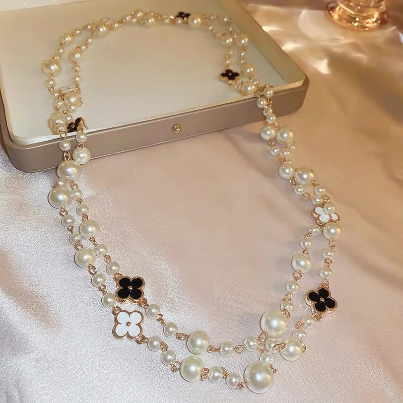 Light Luxury and High-End Multi-Layered Pearl Sweater Chain, Feminine, Simple, Long Autumn and Winter Necklace, Alloy Accessories, Jewelry
