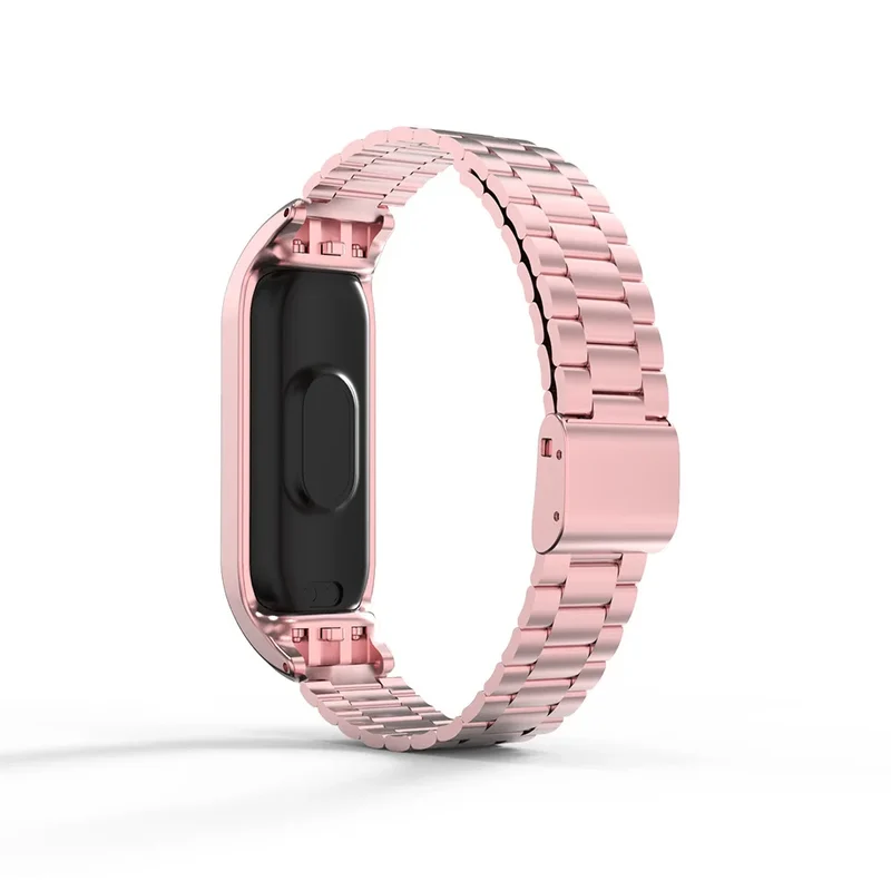 Metal Strap For Mi Band 6 5 4 3 Luxury Stainless Steel Bracelet Watchband For Xiaomi Miband Pink Gold Sliver Wristband With Tool