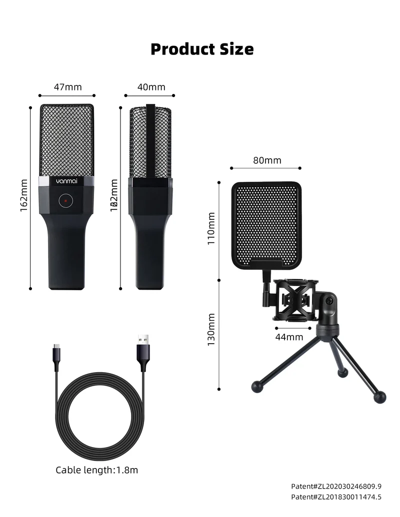 Professional Microphone Condenser Gaming Mic PC Laptop Computer USB Wired Streaming Studio Podcast Mike Kit Gamer RGB PC Karaoke