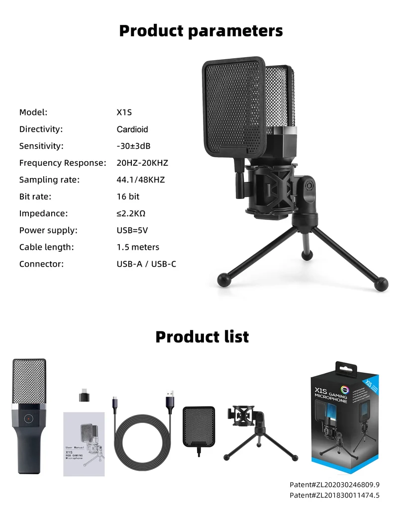 Professional Microphone Condenser Gaming Mic PC Laptop Computer USB Wired Streaming Studio Podcast Mike Kit Gamer RGB PC Karaoke
