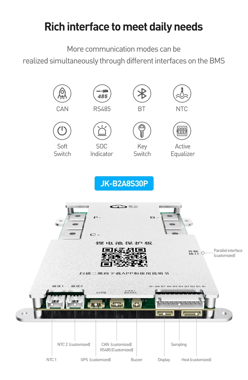 Jikong JK BMS 3s 4s 5s 6s 7s 8s 100A 200A 300A Smart Lifepo4 Li-ion Active Balance Lithium 12V 24v With RS485 CAN Bluetooth Heat
