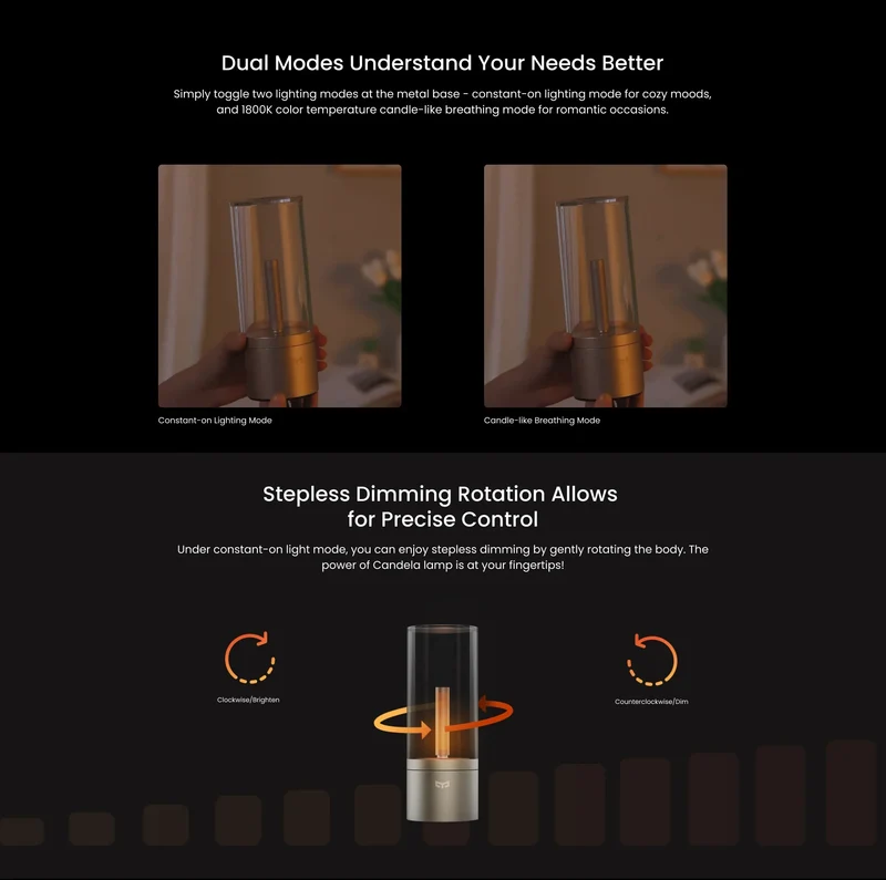 Yeelight Rechargable Candle Lamp Yellow LED Night Light Atmosphere Light Stepless Dimming Nightstand Lamp for Bedroom