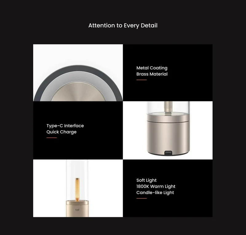 Yeelight Rechargable Candle Lamp Yellow LED Night Light Atmosphere Light Stepless Dimming Nightstand Lamp for Bedroom