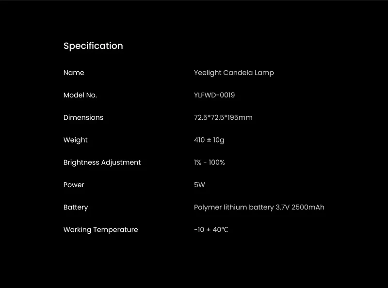 Yeelight Rechargable Candle Lamp Yellow LED Night Light Atmosphere Light Stepless Dimming Nightstand Lamp for Bedroom