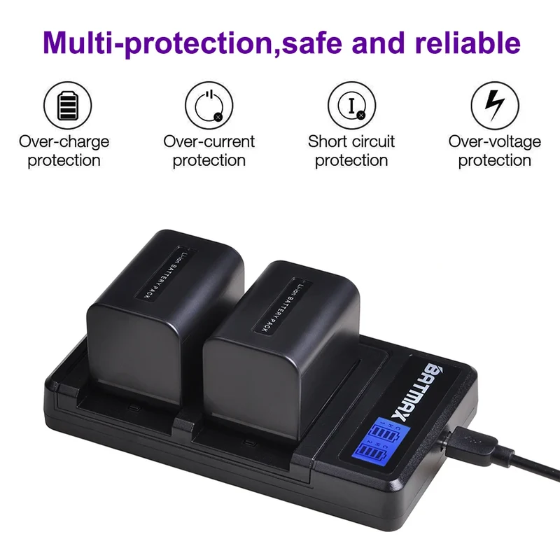 2500mAh NP-FV70 NP FV70 Battery + LCD Dual USB Charger for Sony NP-FV70 NP-FV90 NP-FV100 FV120 HDR-SR68 DCR-SX85 DCR-S
