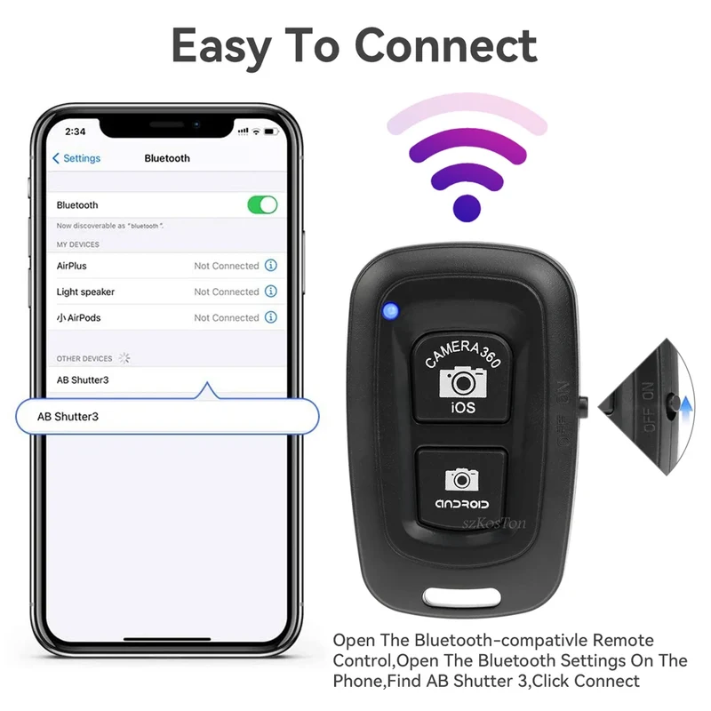 Remote Shutter Release for Phone Wireless Bluetooth-compatible Control for Monopod Photo Camera Shutter Button Selfie Accessory