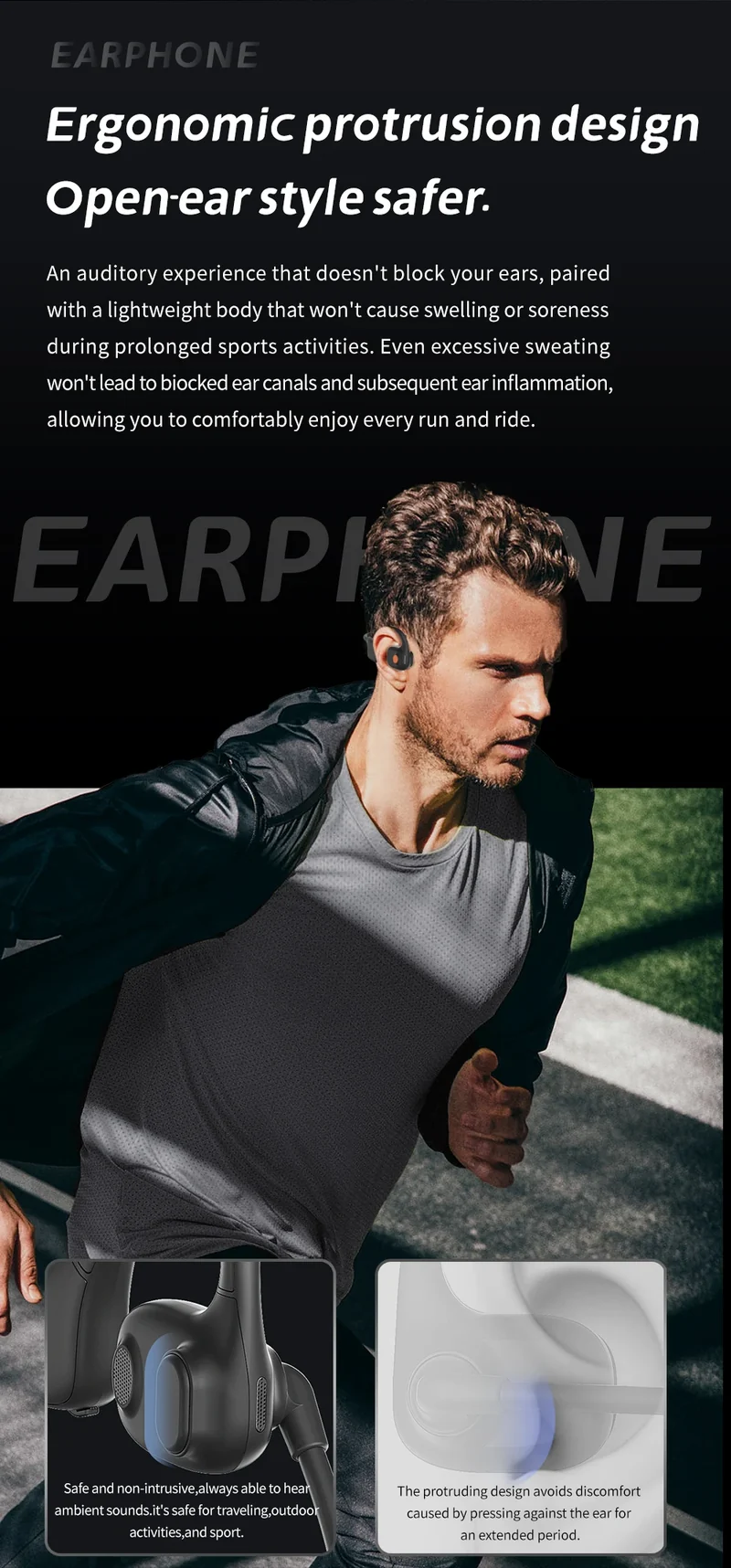 Comfortable Wearing Open-Air Conduction Bluetooth Headset Noise Reduction Mic HD Call for Driving Phone Office Use