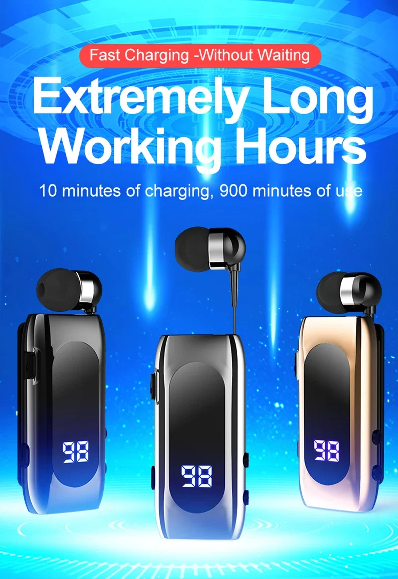 K55 Lavalier Business Bluetooth 5.2 Headphone Talk/Music Time 20 Hours,LED Digital Display,Noice Cancelling Wireless Earphones