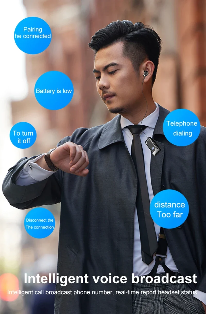 K55 Lavalier Business Bluetooth 5.2 Headphone Talk/Music Time 20 Hours,LED Digital Display,Noice Cancelling Wireless Earphones