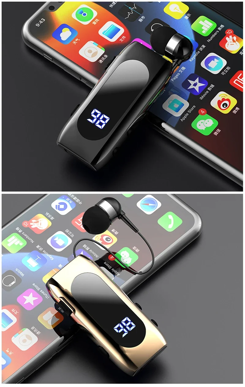 K55 Lavalier Business Bluetooth 5.2 Headphone Talk/Music Time 20 Hours,LED Digital Display,Noice Cancelling Wireless Earphones